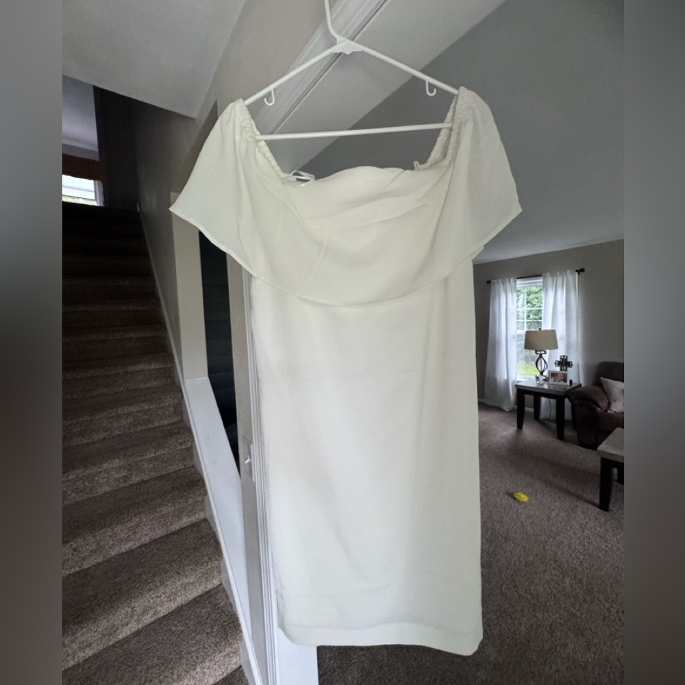 Charles Henry White Sheath Dress with Cowl Neck